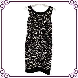 London Times Black & White Spiral Pattern Sheath Sleeveless Pockets Dress Size 8